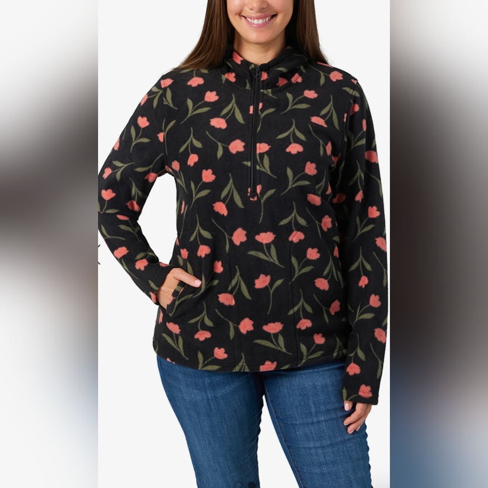 O'Neil Black Fleece Floral Josie Half-Zip Hoodie